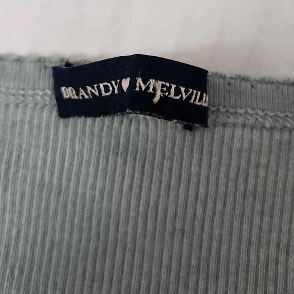 Brandy Melville Blouse One Size Green Paige Baby Ruffle Button Up Tee Crop Top - Picture 2 of 8